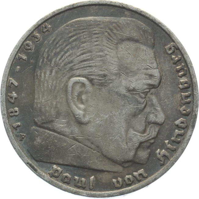 3. Reich 5 Mark 1937 F - Adler über Hakenkreuz